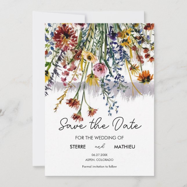 Elegante Meadow-Wildblumen Save The Date (Vorderseite)