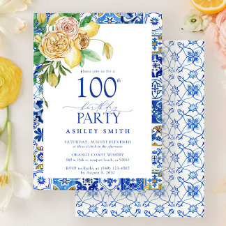 Elegante mediterrane 100. Geburtstagsparty Lemon Einladung