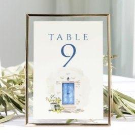 Elegante mediterrane Aquarell-Hochzeit Tischnummer