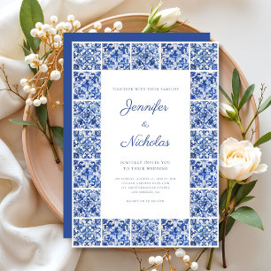 Elegante mediterrane blaue Tiles Wedding Einladung