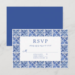 Elegante mediterrane blaue Tiles Wedding RSVP Karte