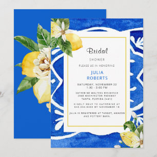 Elegante mediterrane Blumen- & Zitronen-Brautparty Einladung