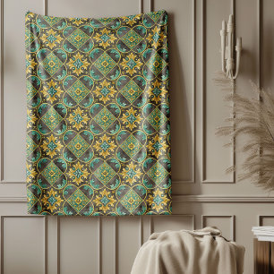 Elegante mediterrane Classic Tile Motif Print Fleecedecke