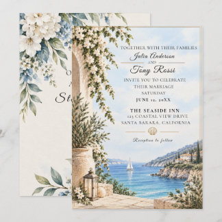 Elegante mediterrane Hochzeits-Einladung am Meer Einladung
