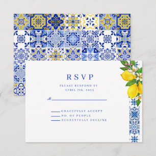 Elegante mediterrane Lemon und Blue Wedding RSVP Karte