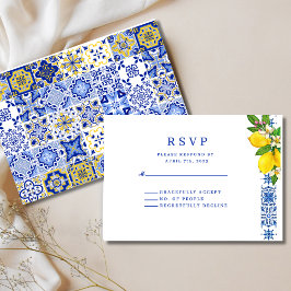 Elegante mediterrane Lemon und Blue Wedding RSVP Karte