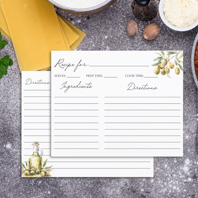 Elegante mediterrane Olivenfamilienrezeptkarte (In situ)