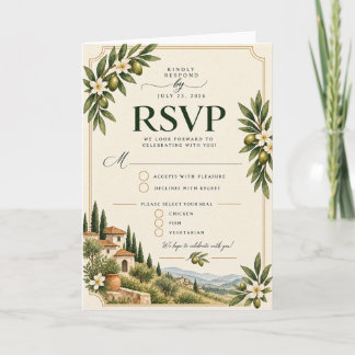 Elegante mediterrane Olivenzweig-Hochzeits-RSVP-Ka Einladung