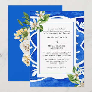Elegante mediterrane Wasserfarbe Kachel Braut Elte Einladung