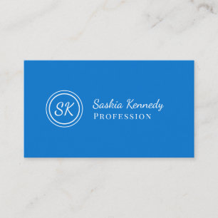 Elegante Medium Blue Script Beruflich Monogram Visitenkarte