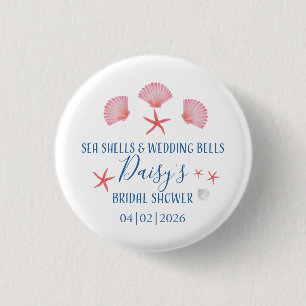 Elegante Meeresmuscheln & Hochzeitsglocken Brautpa Button