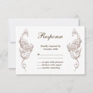 Elegante Mehndi Pfau Hochzeit RSVP Karte