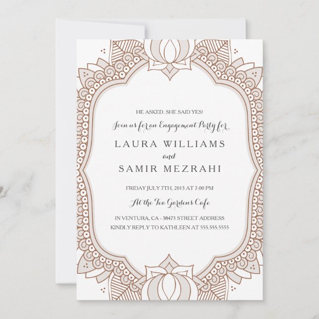 Elegante Mehndi Wedding Engagement Party Einladung (Vorderseite)