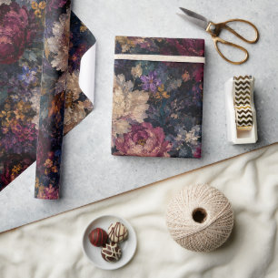 Elegante, melancholische, florale, gotische Gesche Geschenkpapier