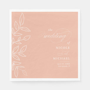 Elegante Melon Pink Minimalistische Blätter Hochze Serviette