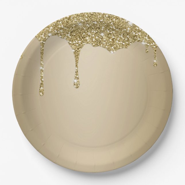 Elegante Melting Gold Glittery Glam Pappteller (Vorderseite)