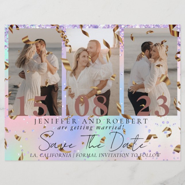 Elegante Mermaid Foto Collage Save the Date Karte (Vorne)