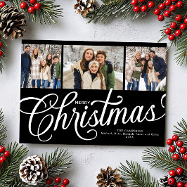 Elegante Merry Christmas Schrift 3 Foto Feiertagskarte