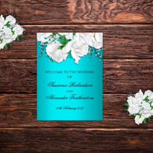 Elegante Metallic Aqua und White Roses Wedding Poster