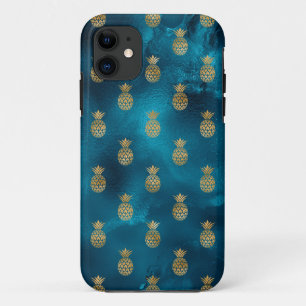 Elegante Metallic Aquamarin Gold Ananas Chic Hübs Case-Mate iPhone Hülle
