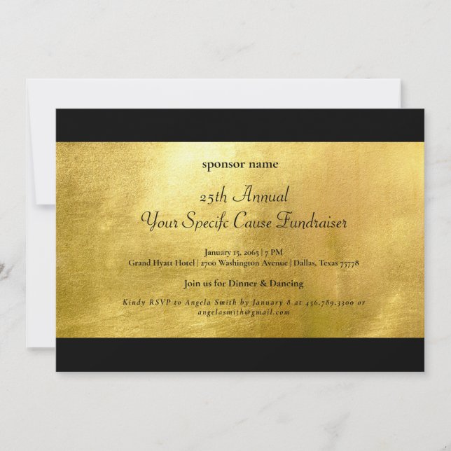 Elegante Metallic Gold & Black Fundraiser Einladung (Vorderseite)