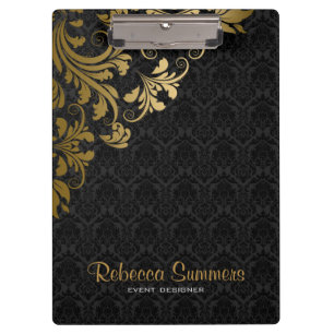 Elegante Metallic Gold Lace Black Damasks Klemmbrett