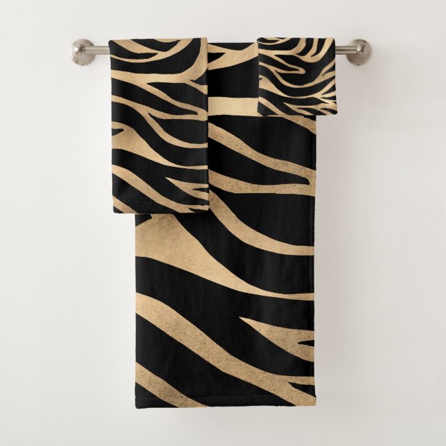 Elegante Metallic Gold Zebra Black Animal Print Badhandtuch Set (Insitu)