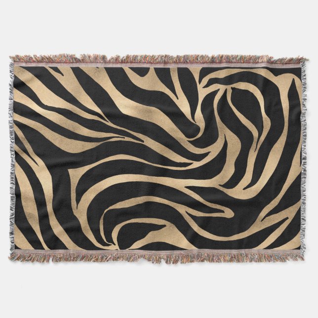 Elegante Metallic Gold Zebra Black Animal Print Decke (Vorderseite)