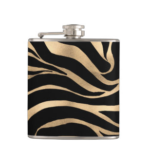 Elegante Metallic Gold Zebra Black Animal Print Flachmann