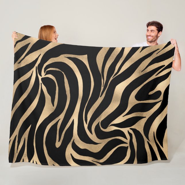 Elegante Metallic Gold Zebra Black Animal Print Fleecedecke (Beispiel)