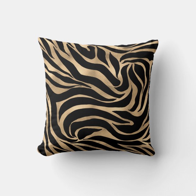 Elegante Metallic Gold Zebra Black Animal Print Kissen (Vorderseite)