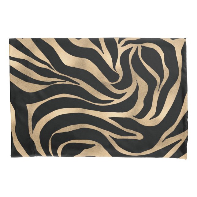 Elegante Metallic Gold Zebra Black Animal Print Kissenbezug (Vorderseite-Links)