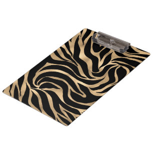 Elegante Metallic Gold Zebra Black Animal Print Klemmbrett