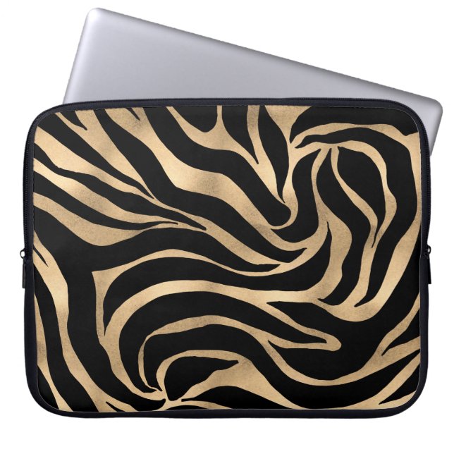 Elegante Metallic Gold Zebra Black Animal Print Laptopschutzhülle (Vorderseite)