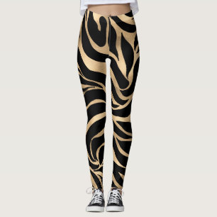 Elegante Metallic Gold Zebra Black Animal Print Leggings