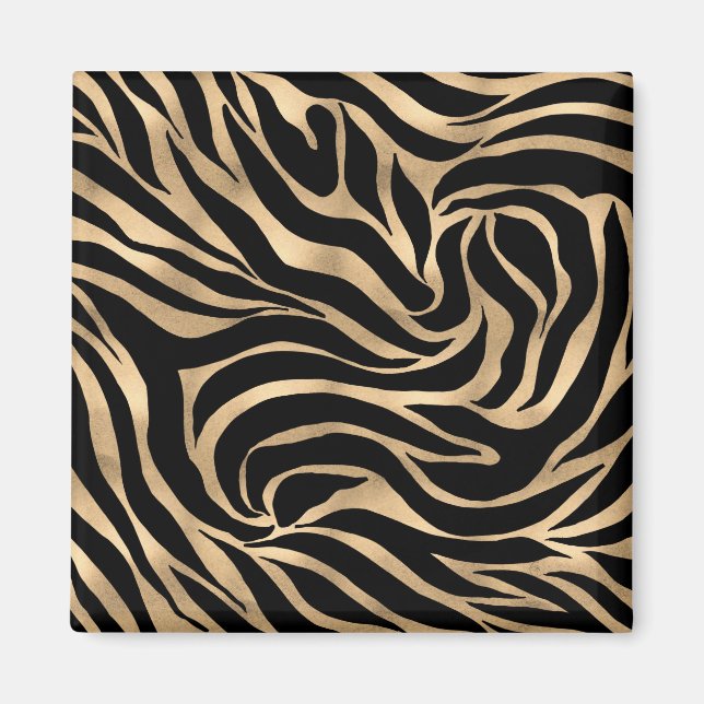 Elegante Metallic Gold Zebra Black Animal Print Magnet (Vorne)