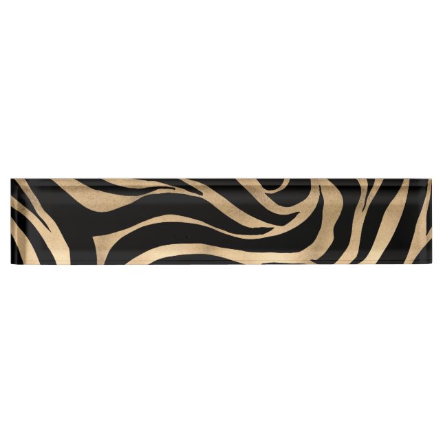 Elegante Metallic Gold Zebra Black Animal Print Namensplakette (Vorderseite)