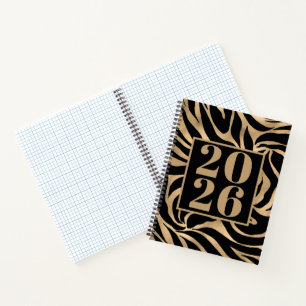 Elegante Metallic Gold Zebra Black Animal Print Notizbuch