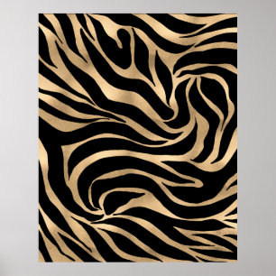 Elegante Metallic Gold Zebra Black Animal Print Poster