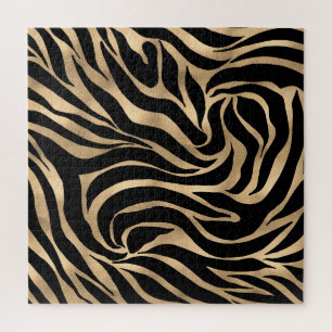 Elegante Metallic Gold Zebra Black Animal Print Puzzle
