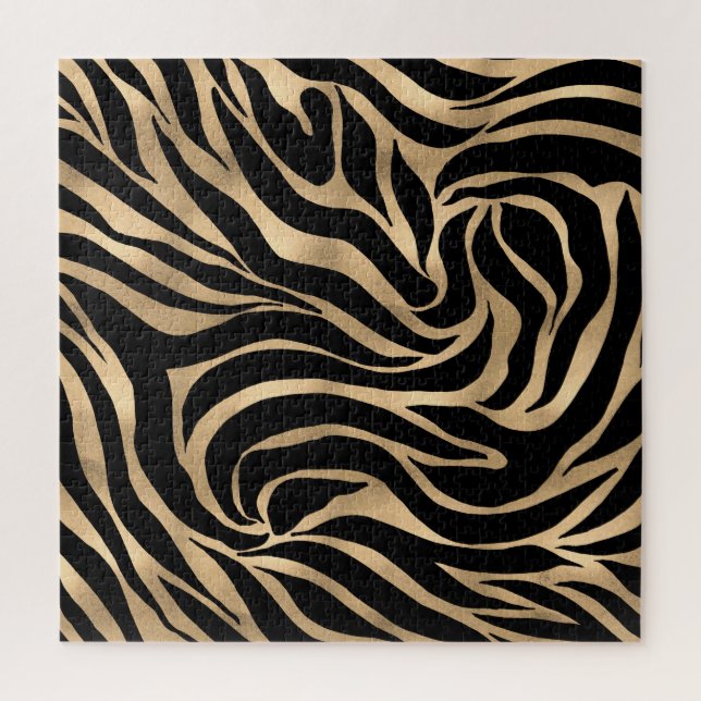 Elegante Metallic Gold Zebra Black Animal Print Puzzle (Vertikal)