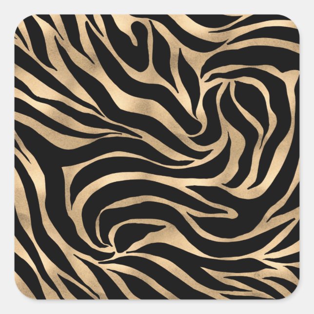 Elegante Metallic Gold Zebra Black Animal Print Quadratischer Aufkleber (Vorderseite)