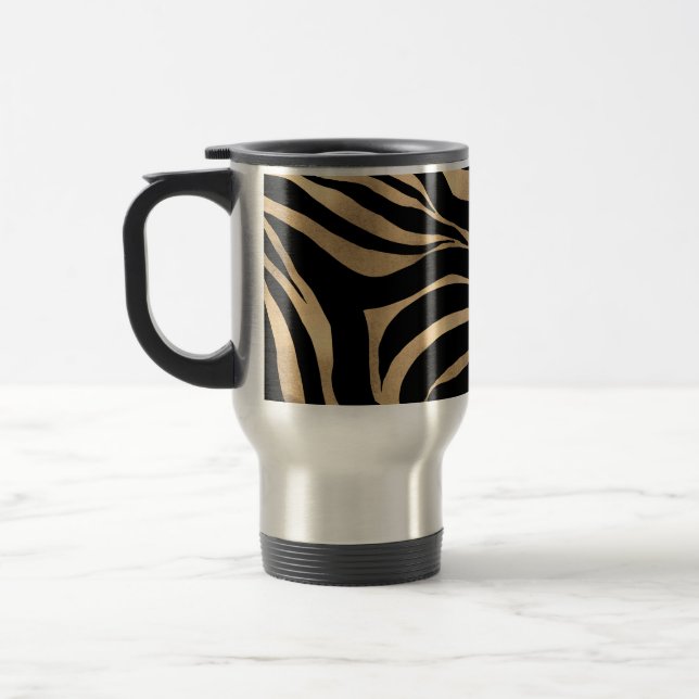Elegante Metallic Gold Zebra Black Animal Print Reisebecher (Links)