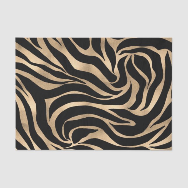 Elegante Metallic Gold Zebra Black Animal Print Seidenpapier (Vorderseite)