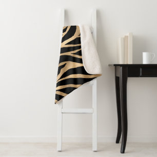 Elegante Metallic Gold Zebra Black Animal Print Sherpadecke