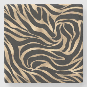 Elegante Metallic Gold Zebra Black Animal Print Steinuntersetzer