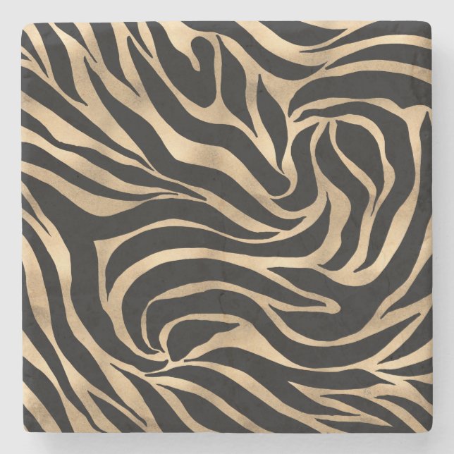 Elegante Metallic Gold Zebra Black Animal Print Steinuntersetzer (Vorderseite)