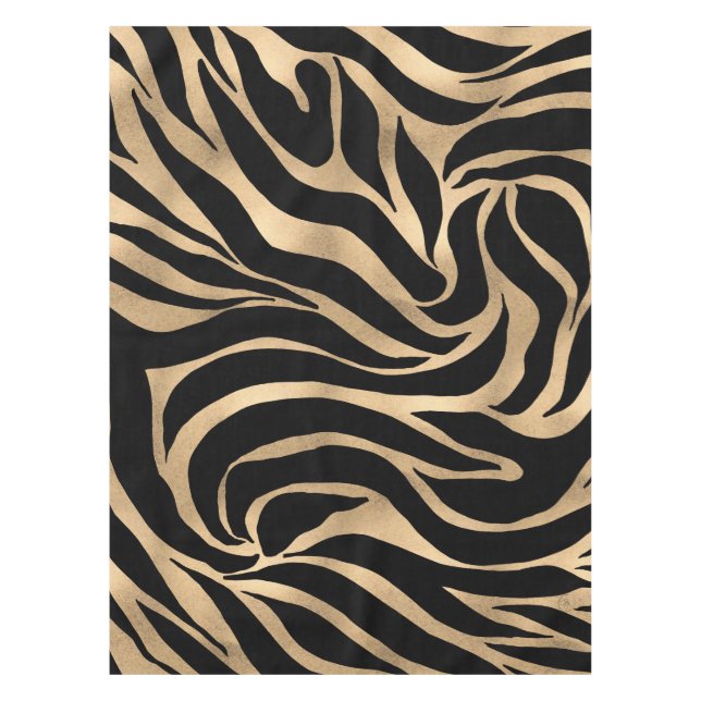 Elegante Metallic Gold Zebra Black Animal Print Tischdecke (Vorderseite)