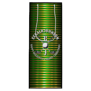 Elegante Metallic Green-Gold Golf Monogram Large G Geschenktüte Für Weinflaschen