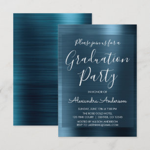 Elegante Metallic Navy Blue Graduation Party Einladung